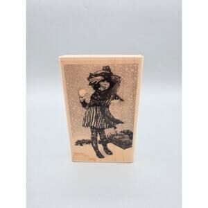 Paper Inspirations Rubber Wooden Stamp Girl With Snowball K9414 Vintage NEW